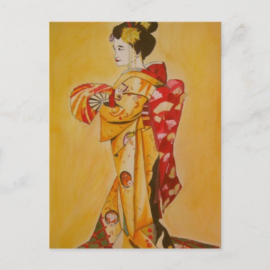 Geisha gold kimono originale Aquarellkunst Postkarte (Vorderseite)