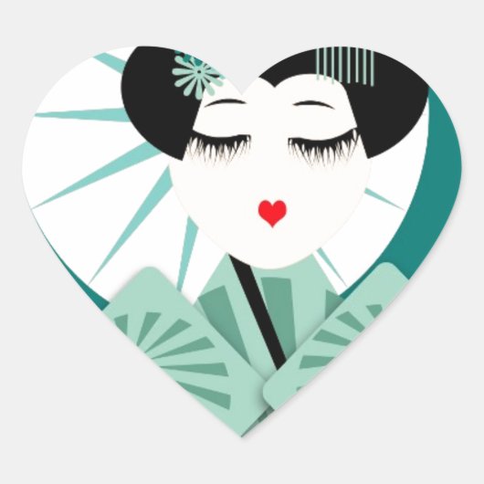 Geisha Herz-Aufkleber (Vorderseite)
