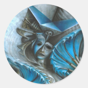 Geisha im Blau Runder Aufkleber