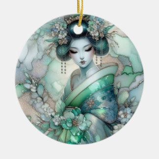Geisha in Green Design Serie #1 Keramik Ornament