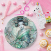 Geisha in Green Design Serie #1 Pappteller (Party)