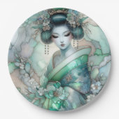 Geisha in Green Design Serie #1 Pappteller (Vorderseite)
