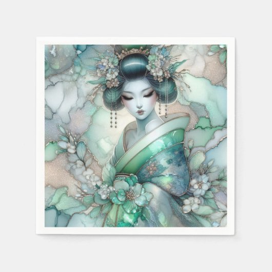 Geisha in Green Design Serie #1 Serviette (Vorderseite)