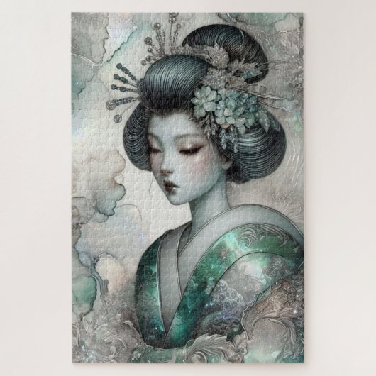 Geisha in Green Design Serie #2 Puzzle (Vertikal)