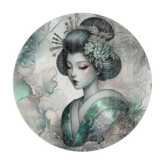 Geisha in Green Design Serie #2 Schneidebrett (Vorderseite)
