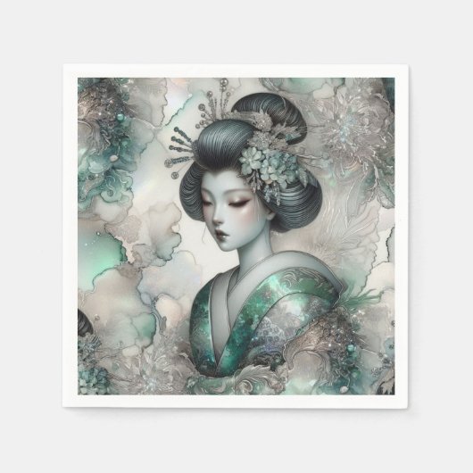 Geisha in Green Design Serie #2 Serviette (Vorderseite)