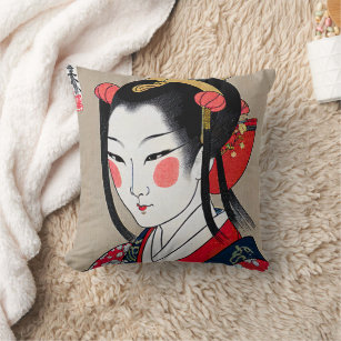 Geisha in Red Blue Kimono   Ukyio-e japanische Kun Kissen