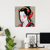 Geisha in Red Blue Kimono | Ukyio-e japanische Kun Poster (Heimbüro)