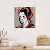 Geisha in Red Blue Kimono | Ukyio-e japanische Kun Poster (Küche)