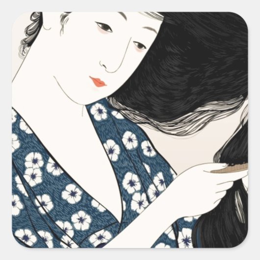 Geisha Japón Quadratischer Aufkleber (Vorderseite)