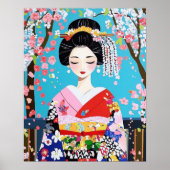 Geisha Kimono Cherry Blossom japanische Wall Art Poster (Vorne)