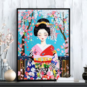 Geisha Kimono Cherry Blossom japanische Wall Art Poster