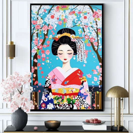 Geisha Kimono Cherry Blossom japanische Wall Art Poster