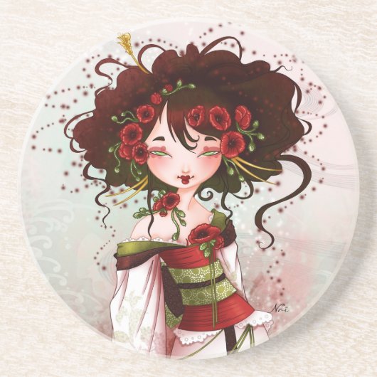 Geisha Klatschmohn Untersetzer (Vorne)