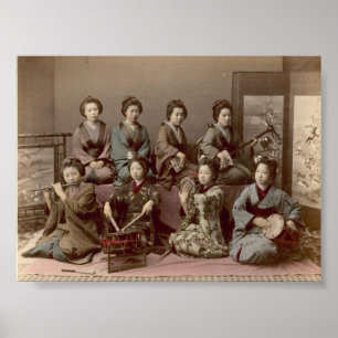 Geisha-Mädchen, die Musikinstrumente spielen Poster