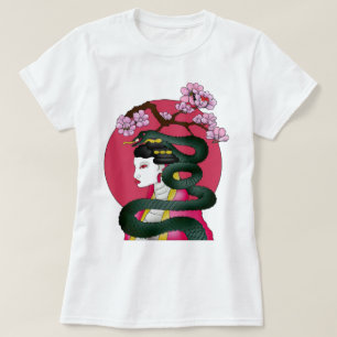 Geisha Mädchen und Schlange T-Shirt
