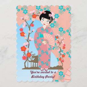 Geisha Mädels und Blume Geburtstagsfeier Einladung