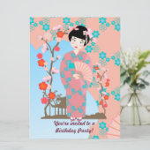 Geisha Mädels und Blume Geburtstagsfeier Einladung (Stehend Vorderseite)