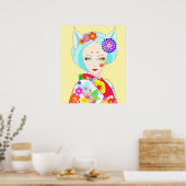 Geisha mit Blume Pop Art Poster (Küche)