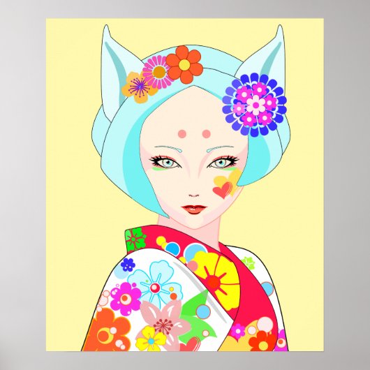 Geisha mit Blume Pop Art Poster (Vorne)