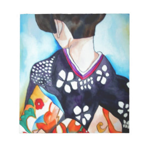 Geisha mit dunkelblauem Kimono-Originalbild Notizblock