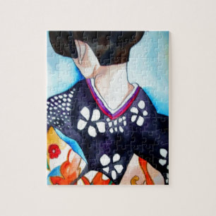 Geisha mit dunkelblauem Kimono-Originalbild Puzzle