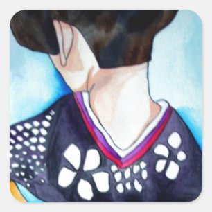 Geisha mit dunkelblauem Kimono-Originalbild Quadratischer Aufkleber