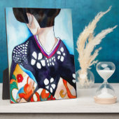 Geisha mit dunkelblauer Kimono-Originalkunst Fotoplatte (Seite)