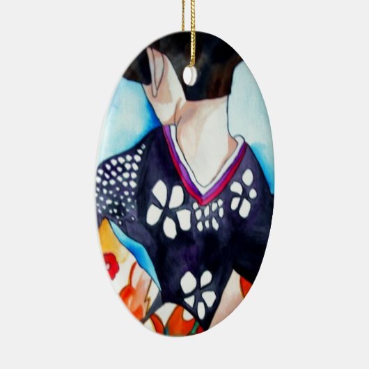 Geisha mit dunkelblauer Kimono-Originalkunst Keramikornament (Rechts)
