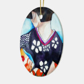 Geisha mit dunkelblauer Kimono-Originalkunst Keramikornament (Links)