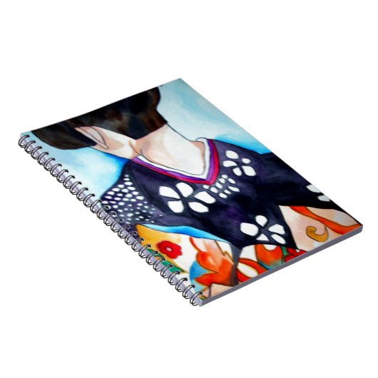 Geisha mit dunkelblauer Kimono-Originalkunst Notizblock (Rechte Seite)