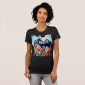 Geisha mit dunkelblauer Kimono-Originalkunst T-Shirt (Vorne ganz)