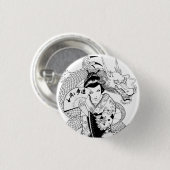 Geisha mit Fächer-Drache Button (Vorne & Hinten)