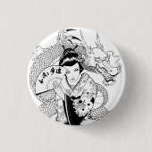 Geisha mit Fan-Drachen Button (Vorderseite)