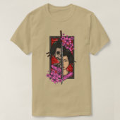 Geisha mit Katana und Sakura Kirschblüte samur T-Shirt (Design vorne)