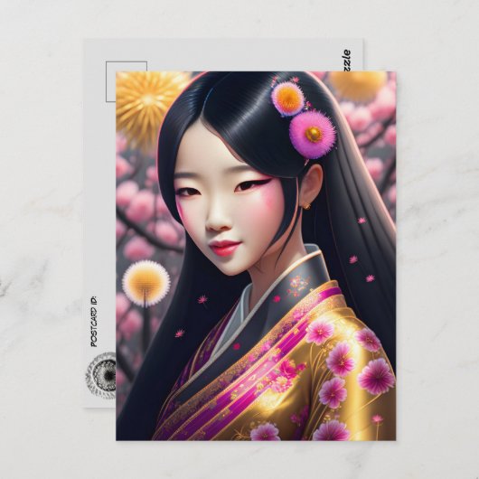Geisha mit Lüstern, Postkreuz Postkarte (Vorne/Hinten)