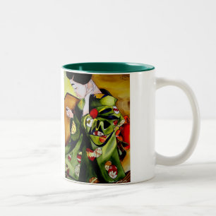 Geisha mit Olivgrün Kimono Originalkunst Zweifarbige Tasse