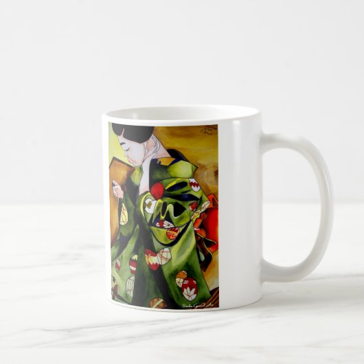 Geisha mit olivgrüner Kimono-Tasse Kaffeetasse (Rechts)