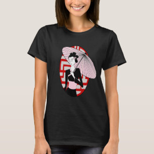Geisha mit Regenschirm Vintage Japanische Frauen P T-Shirt