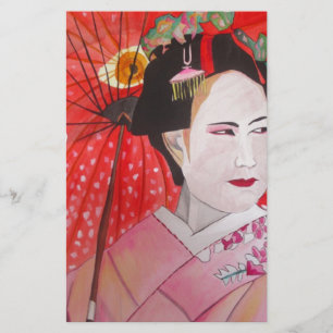 Geisha mit Rotem Umbrella-Originalbild Briefpapier