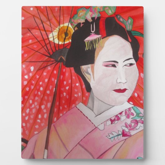Geisha mit Rotem Umbrella-Originalbild Fotoplatte (Vorderseite)