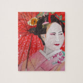 Geisha mit Rotem Umbrella Originalbild Puzzle (Vertikal)