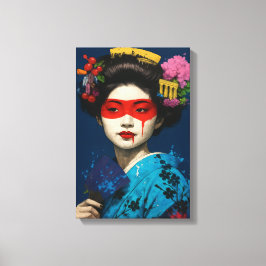 Geisha mit Roter Maske und modernem Kulturhaar Leinwanddruck