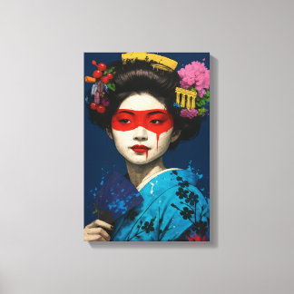 Geisha mit Roter Maske und modernem Kulturhaar Leinwanddruck