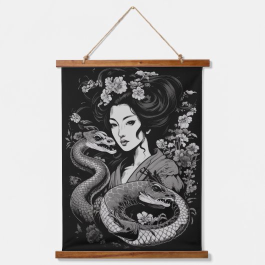 Geisha mit Schlangen Wandteppich Mit Holzrahmen (Vorderseite)