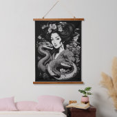 Geisha mit Schlangen Wandteppich Mit Holzrahmen (Schlafzimmer)