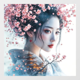  Geisha portrait, cherry blossoms, Japanese art, Fensteraufkleber