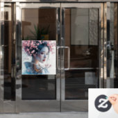 Geisha portrait, cherry blossoms, Japanese art, Fensteraufkleber (Büro Tür)