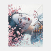Geisha portrait, cherry blossoms, Japanese art, Fleecedecke (Vorderseite)