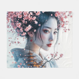  Geisha portrait, cherry blossoms, Japanese art, Fleecedecke